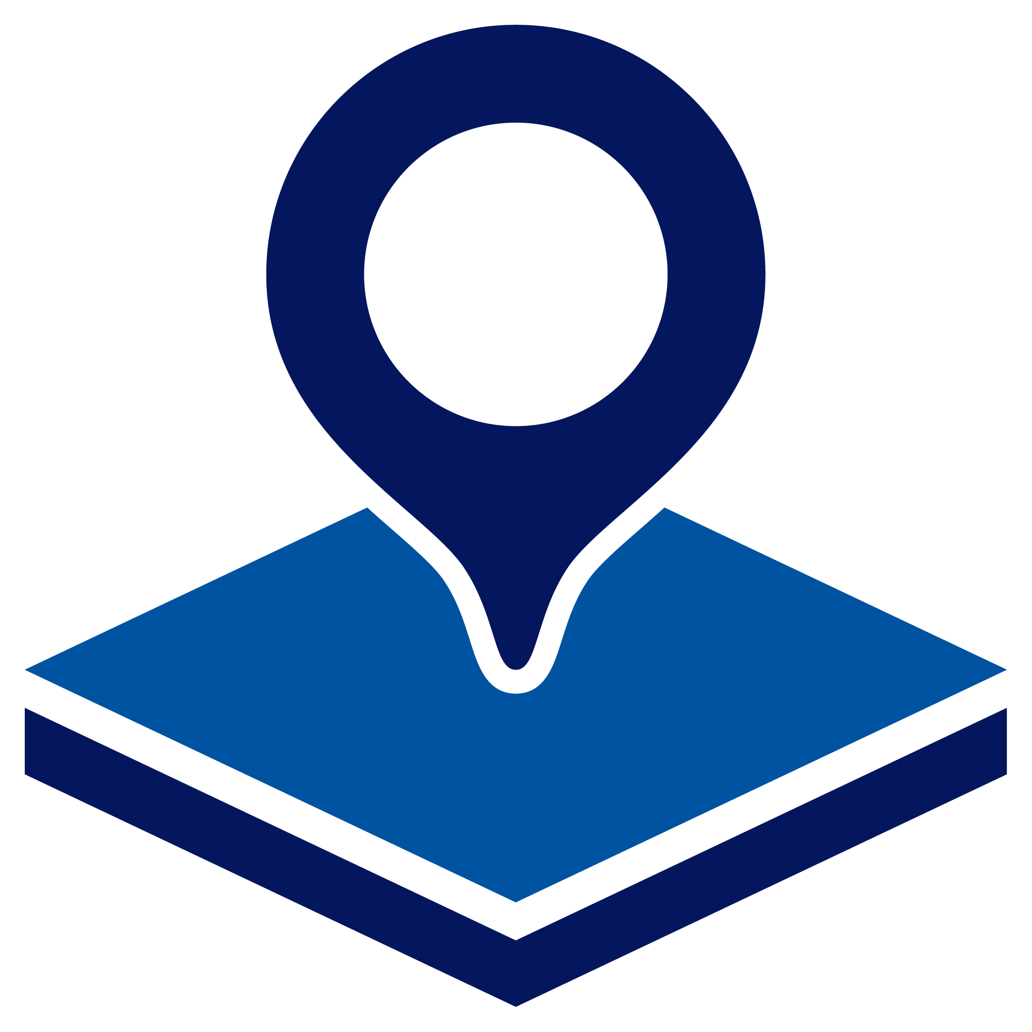 Blue map pin icon on a stylized blue map layer over a green background.